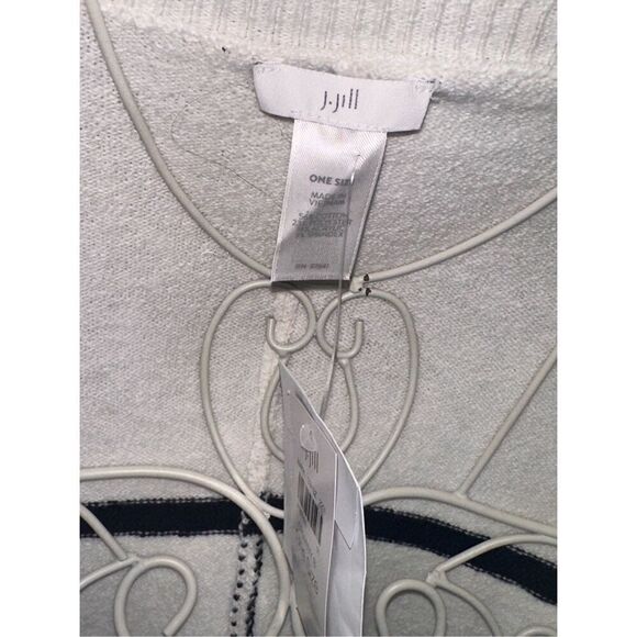 NEW WITH TAGS NWT Womens J.Jill sweater poncho white with navy stripes. One Size - Picture 3 of 8